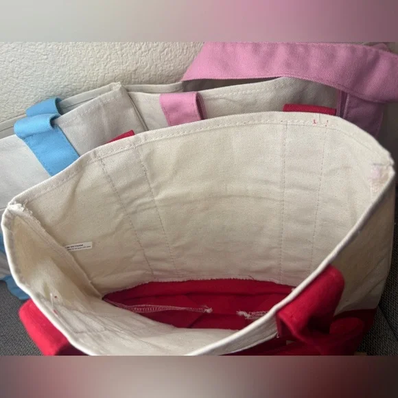 Trader Joe’s Mini Canvas Tote Bags— 2 Pastels (Pink & Blue) + 1 Red (3 total) - Picture 6 of 11